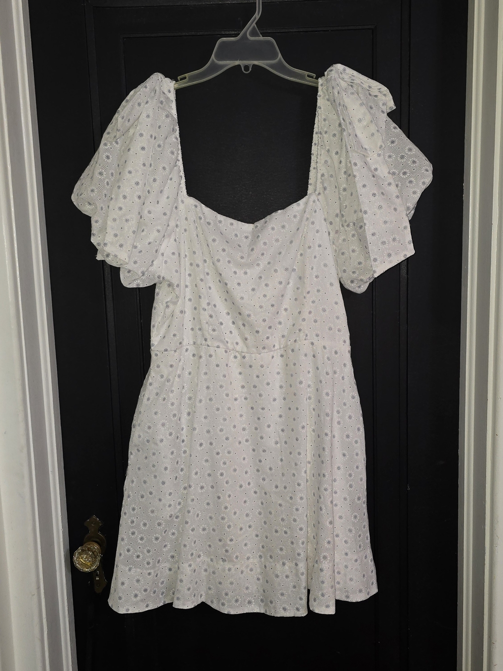Mi Ami For Francesca's White Eyelet Puff-Sleeve Mini Dress With Pockets